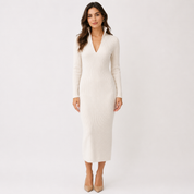 Eleanor Robinson | Ribbed Knit V-Neck Midi Dress