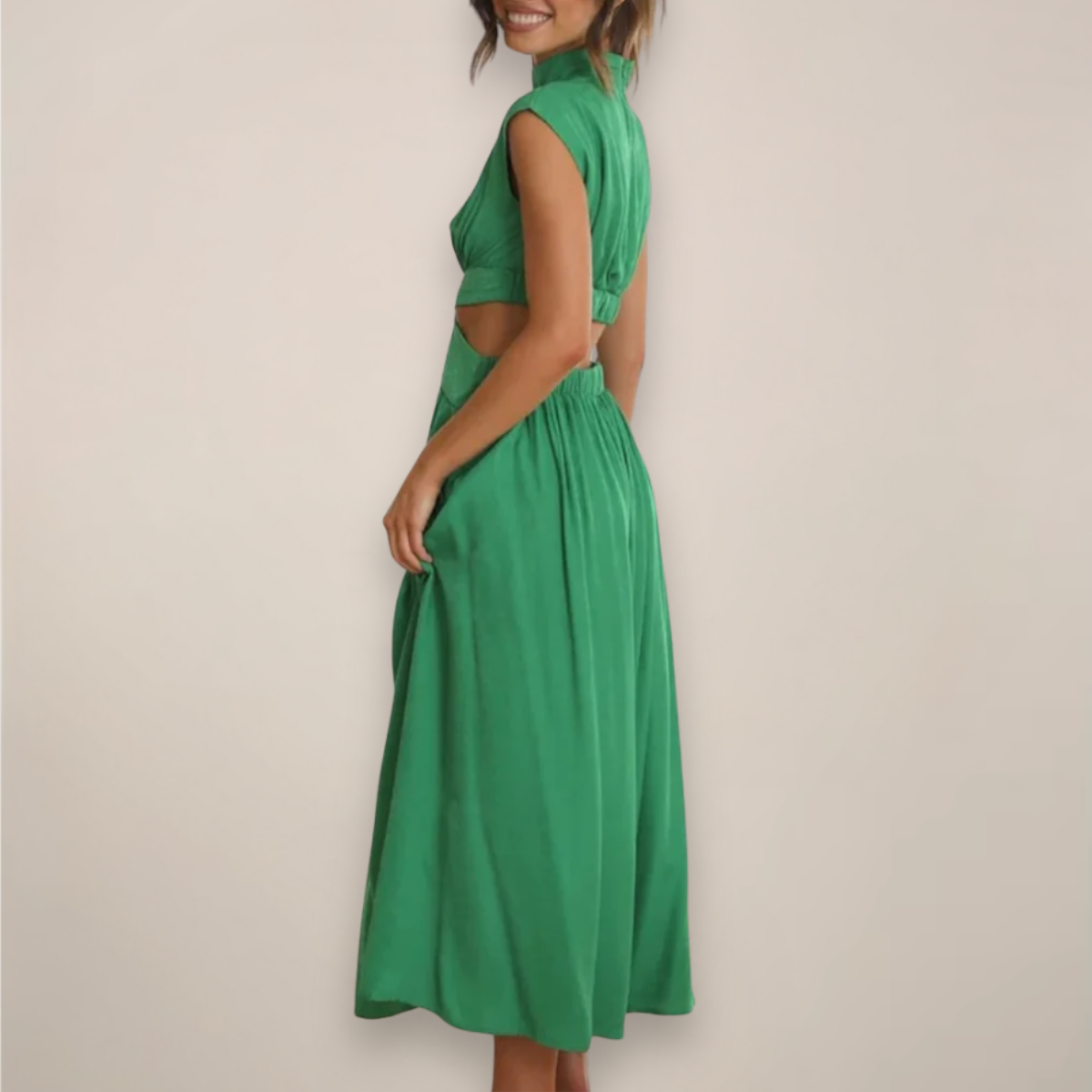 Indira Whitmore | High-Neck Cut-Out Midi Dress