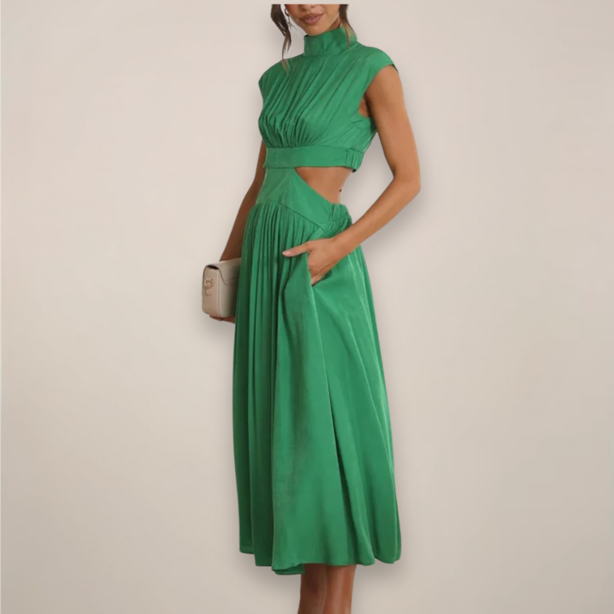 Indira Whitmore | High-Neck Cut-Out Midi Dress