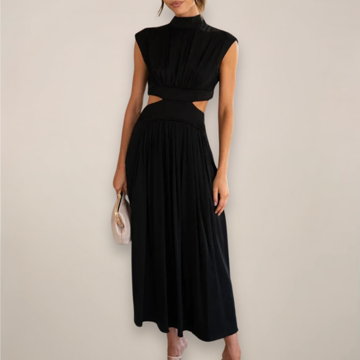Indira Whitmore | High-Neck Cut-Out Midi Dress