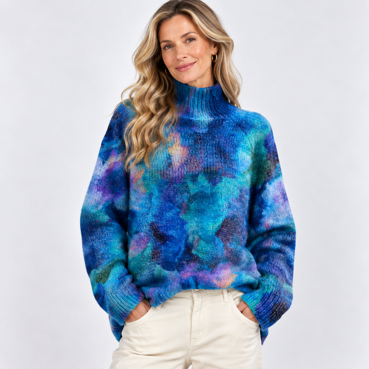 Rosalind Pearce | Blue Tie-Dye Roll Neck Sweater