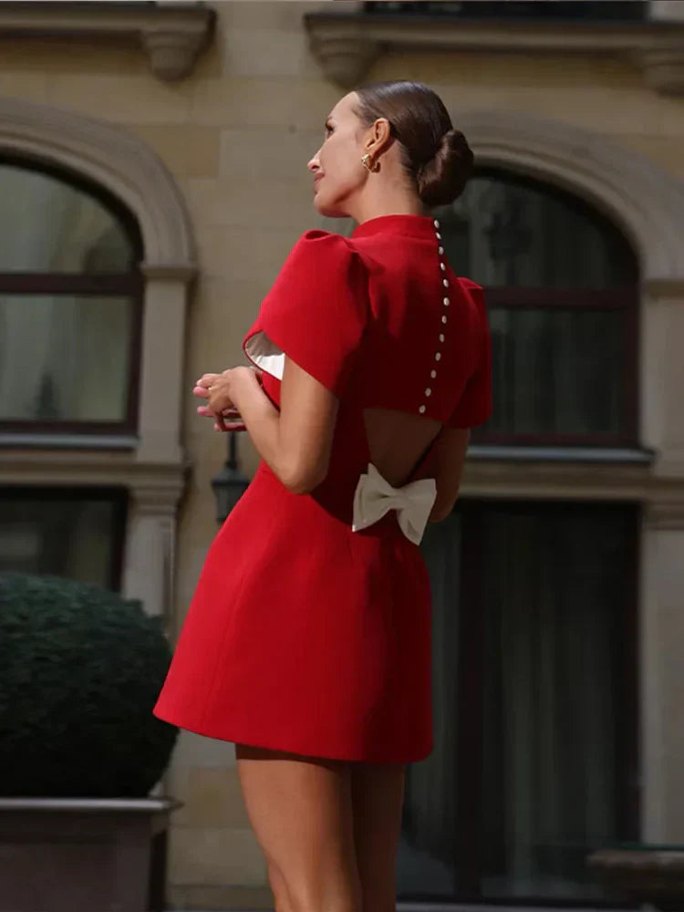 Lucinda Moreau | Red High Neck Mini Dress