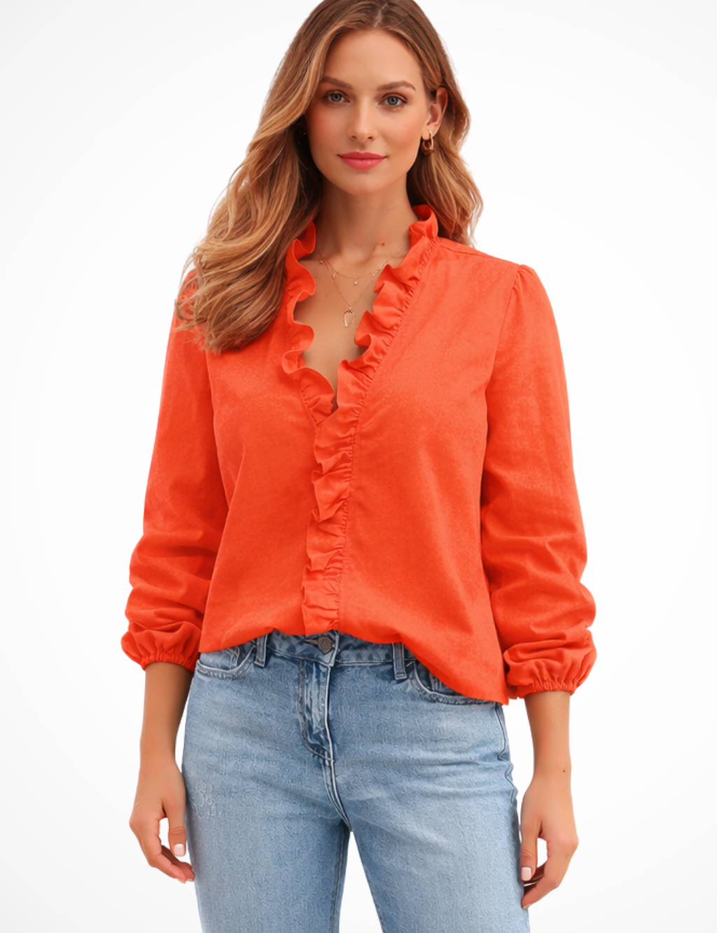 Elise Montclair | Ruffle Trim V-Neck Blouse For Women