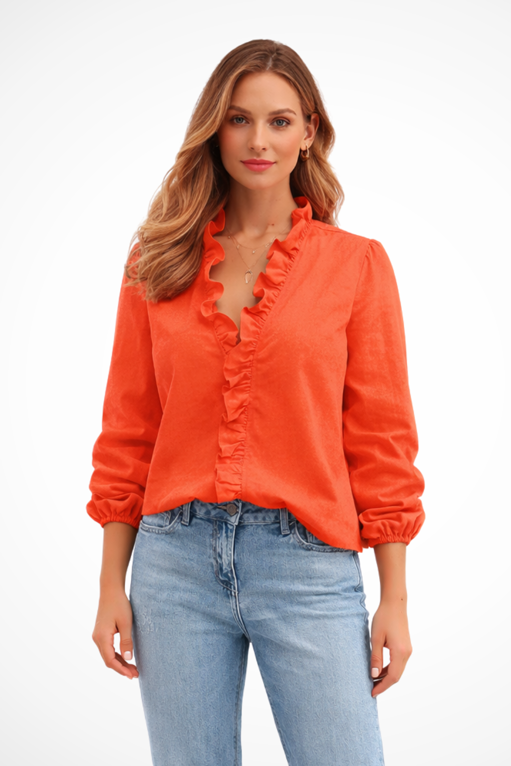 Elise Montclair | Ruffle Trim V-Neck Blouse For Women
