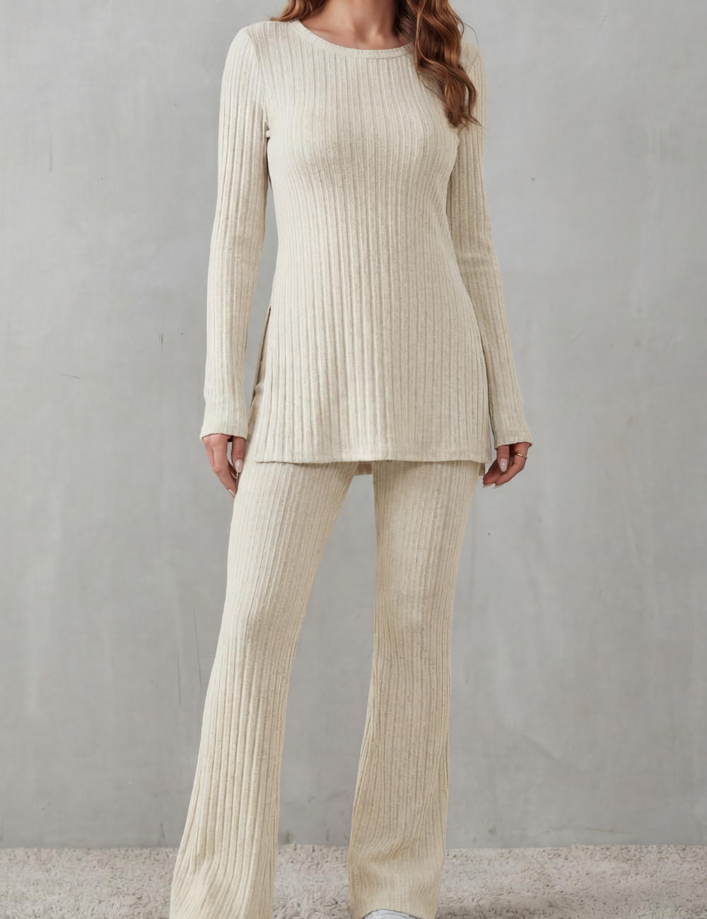Elisianne Cooper | Ribbed Knit Lounge Set with Flared Trousers