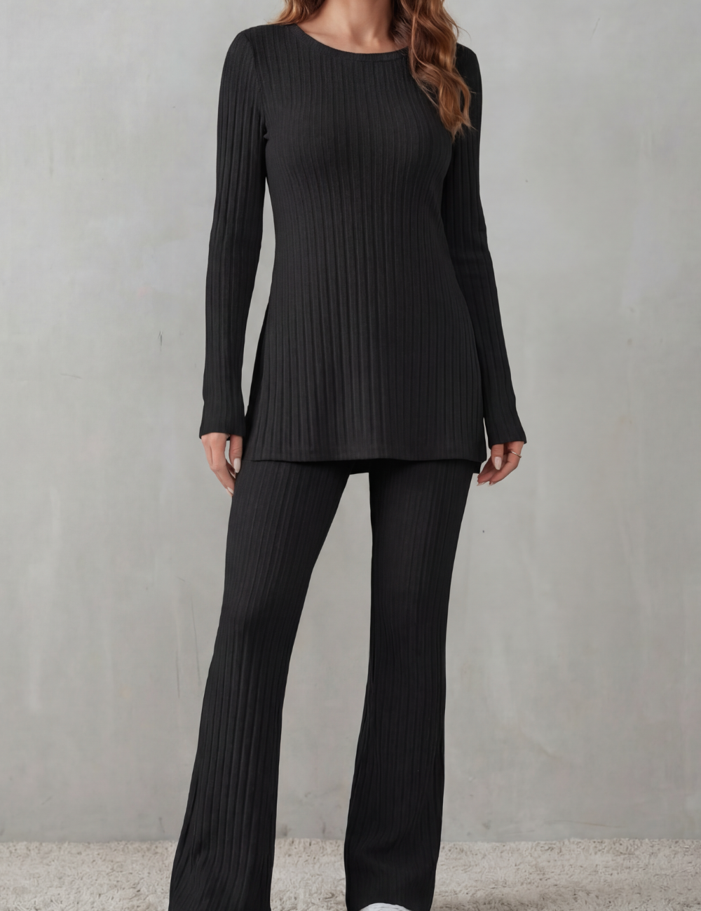 Elisianne Cooper | Ribbed Knit Lounge Set with Flared Trousers