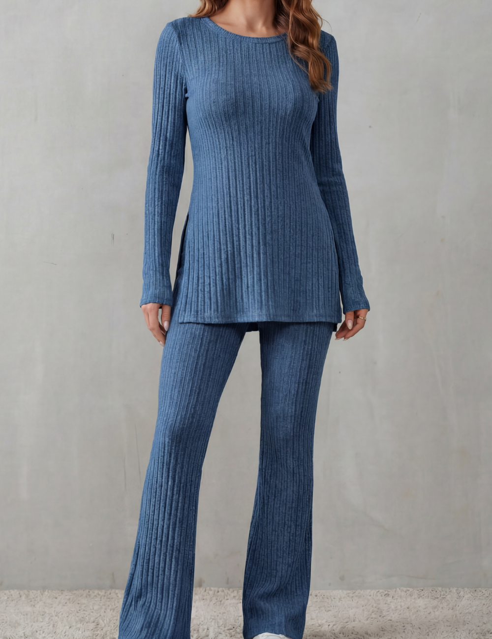 Elisianne Cooper | Ribbed Knit Lounge Set with Flared Trousers