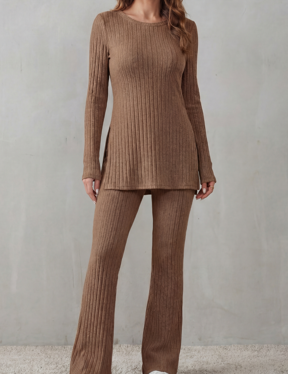 Elisianne Cooper | Ribbed Knit Lounge Set with Flared Trousers