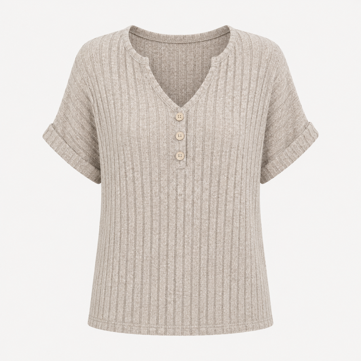 Eliza Hartwell | Prążkowany dzianinowy top z guzikami i dekoltem w serek
