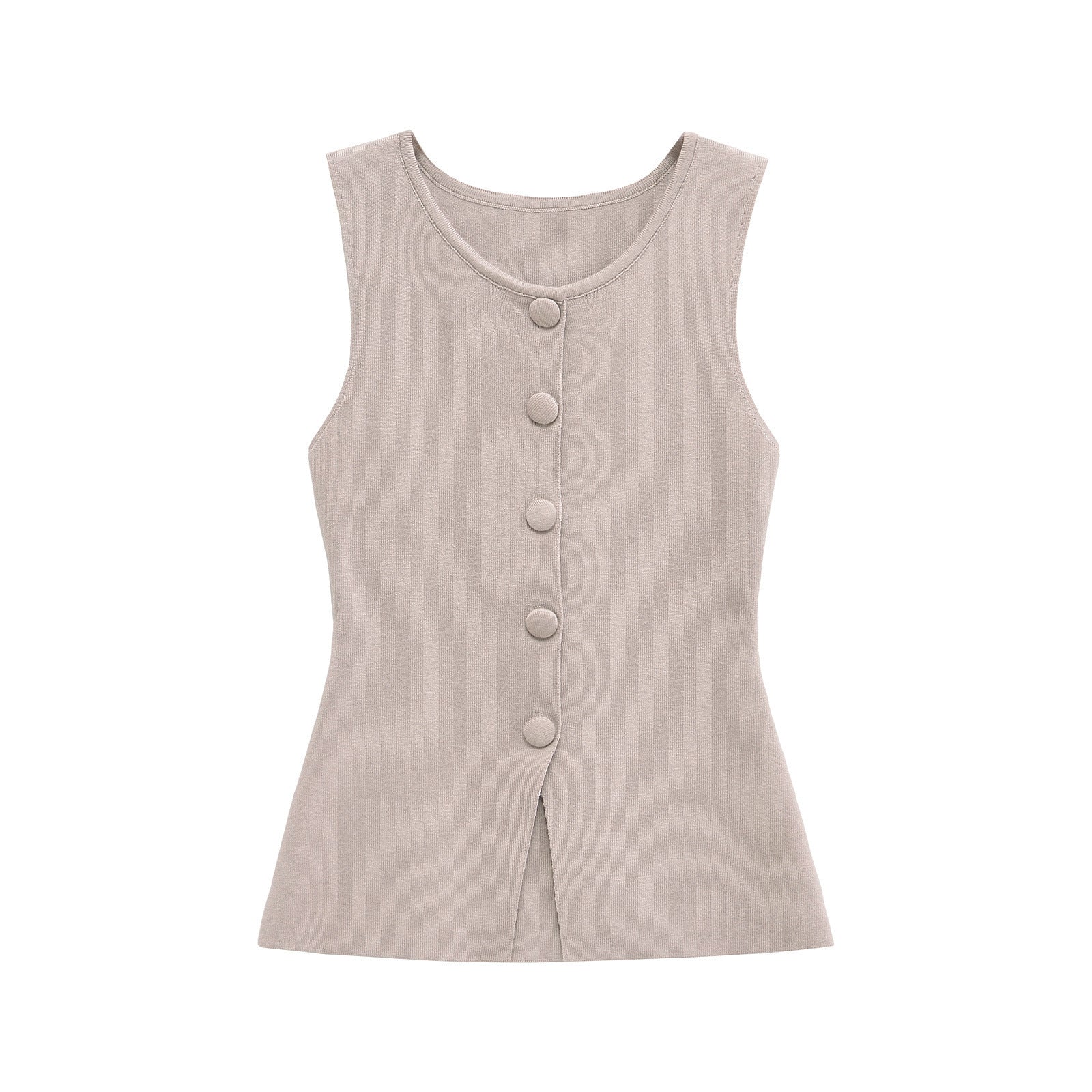 Eloise Castermaine | Smart Casual Vest Top Beige Sleeveless Tailored Button Front