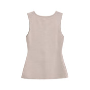 Eloise Castermaine | Smart Casual Vest Top Beige Sleeveless Tailored Button Front