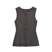 Eloise Castermaine | Smart Casual Vest Top Beige Sleeveless Tailored Button Front