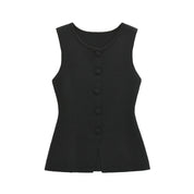 Eloise Castermaine | Smart Casual Vest Top Beige Sleeveless Tailored Button Front