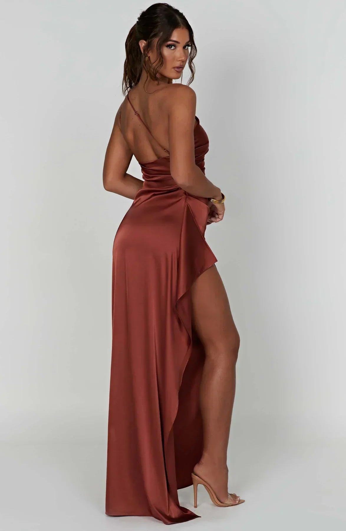 Elowen Duvall | Women’s Asymmetric Evening Maxi Dress – Elegant Gown with High Split