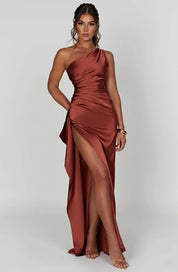 Elowen Duvall | Women’s Asymmetric Evening Maxi Dress – Elegant Gown with High Split