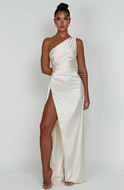 Elowen Duvall | Women’s Asymmetric Evening Maxi Dress – Elegant Gown with High Split