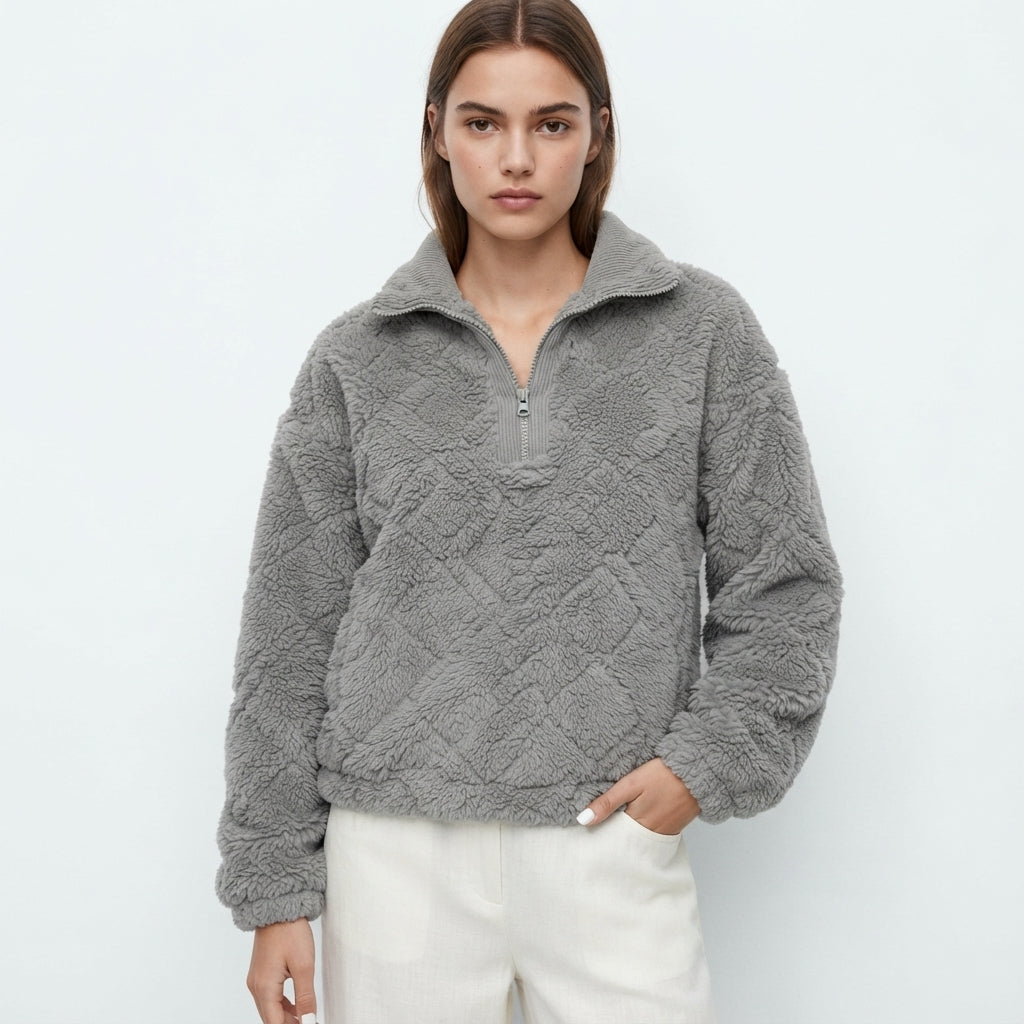 Elspeth Fairholm | Textured Fleece Pullover With Zip Collar
