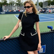 Estelle Worthington | Women’s Mini Dress with Pearl Trim and Pocket Detailing