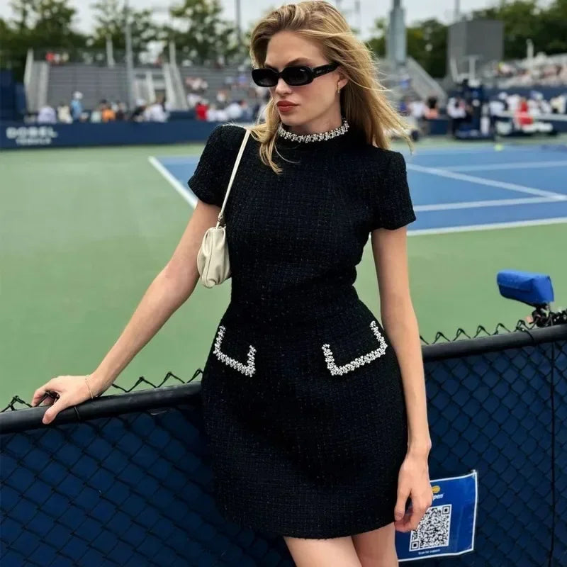 Estelle Worthington | Women’s Mini Dress with Pearl Trim and Pocket Detailing