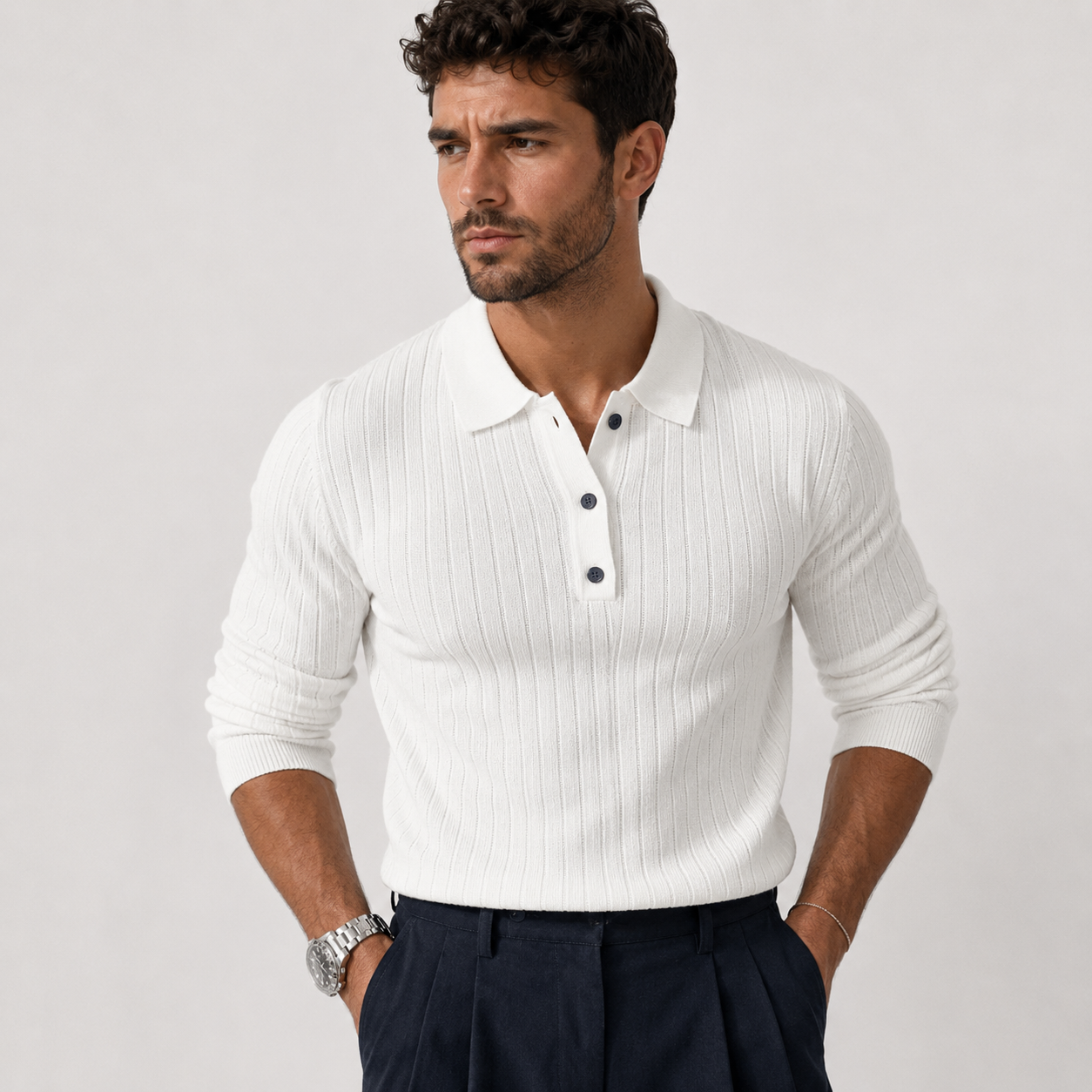Ethan Cole | Ribbed Polo Shirt For Men