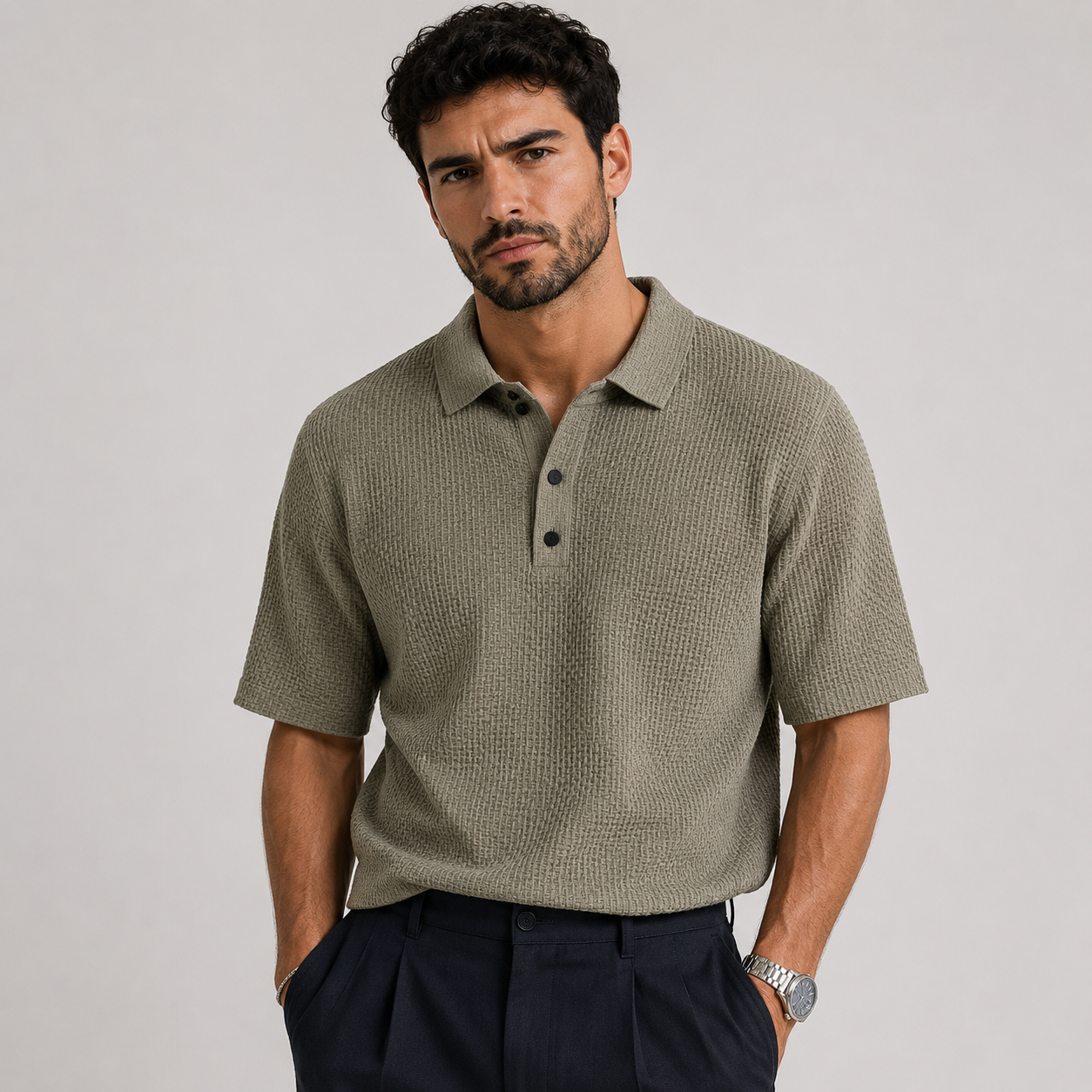 Ethan Cole | Textured Polo Shirt For Men