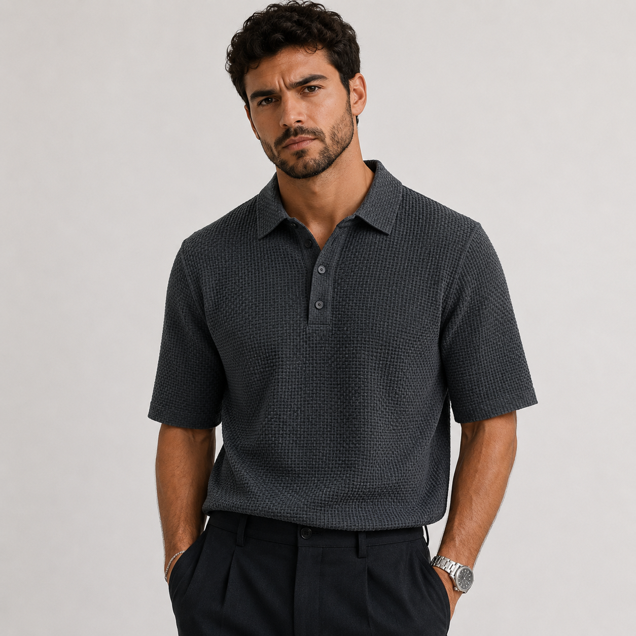 Ethan Cole | Textured Polo Shirt For Men