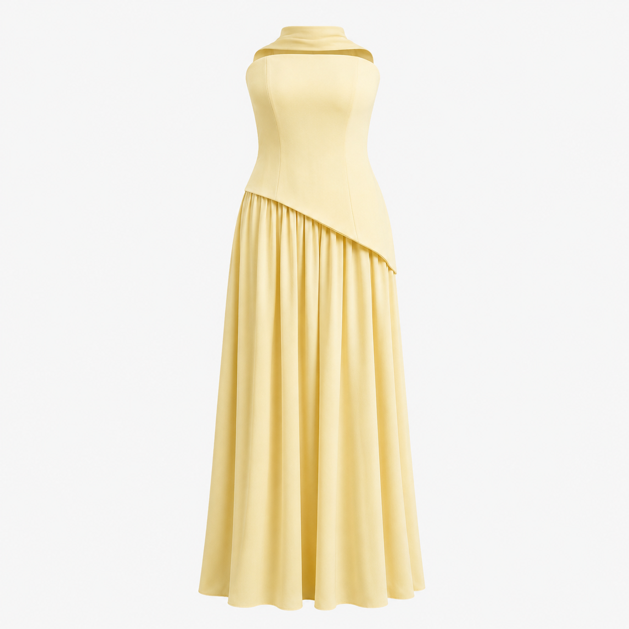 Felicia Drummond | Celestara Sculpted Strapless Maxi Dress in Butter Yellow