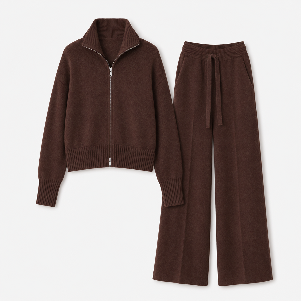 Felicity Drummond | Ensemble d’intérieur en maille décontracté – Gilet zippé et pantalon à jambes larges