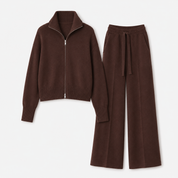 Felicity Drummond | Ensemble d’intérieur en maille décontracté – Gilet zippé et pantalon à jambes larges