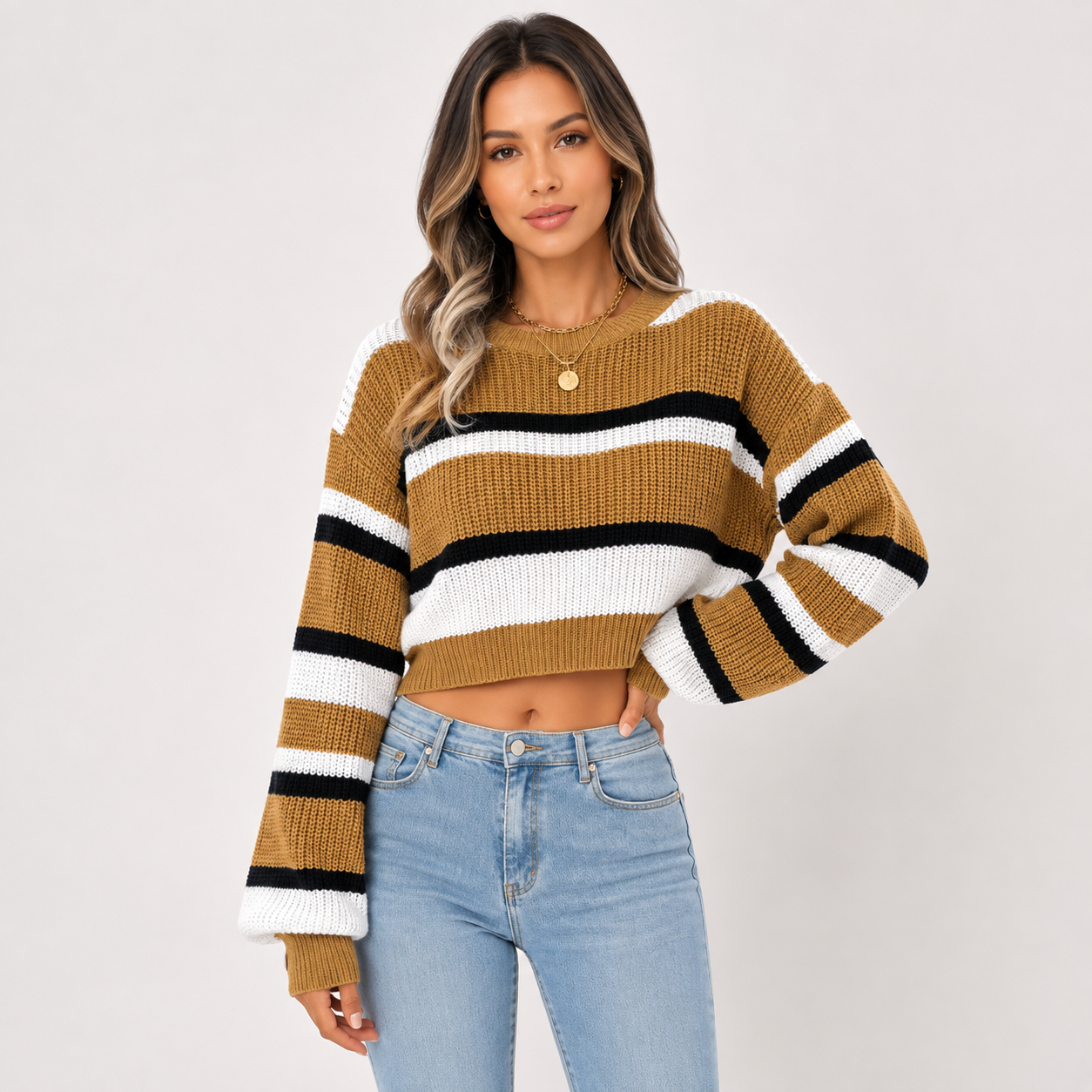 Fiona Brown | Striped Colourblock Knit Sweater