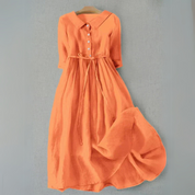 Eloise Marchetti | Linen Midi Dress with Tie Waist in Tangerine