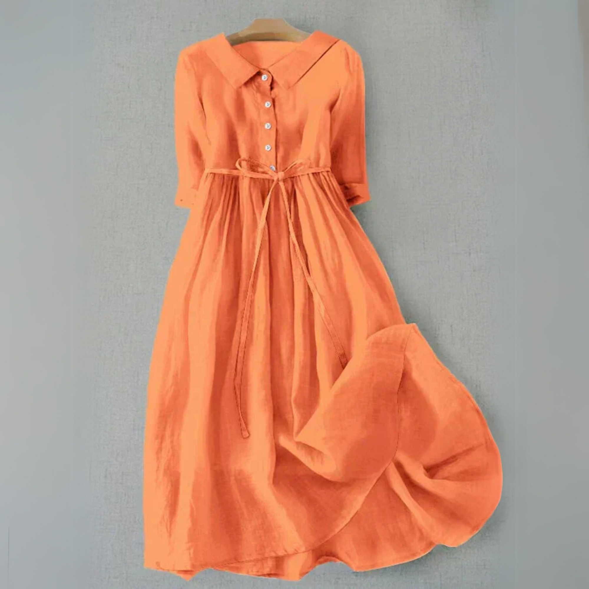 Eloise Marchetti | Linen Midi Dress with Tie Waist in Tangerine