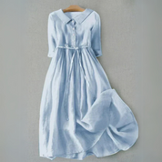 Eloise Marchetti | Linen Midi Dress with Tie Waist in Tangerine