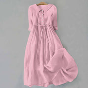 Eloise Marchetti | Linen Midi Dress with Tie Waist in Tangerine