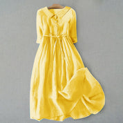 Eloise Marchetti | Linen Midi Dress with Tie Waist in Tangerine