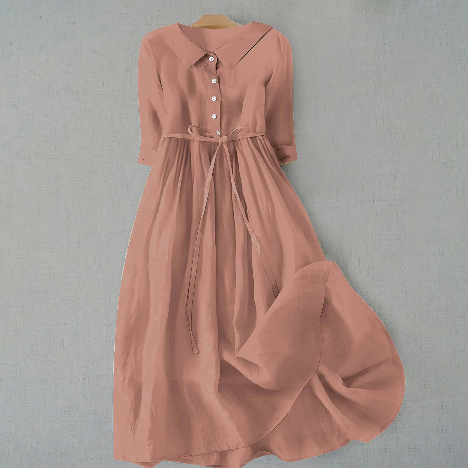 Eloise Marchetti | Linen Midi Dress with Tie Waist in Tangerine