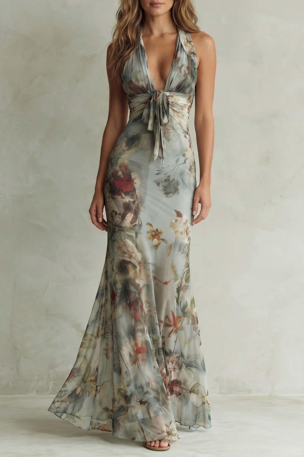 Arabella Stanton | Floravienne Vintage Chiffon Halter Maxi Dress