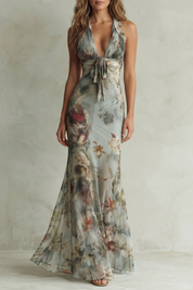 Arabella Stanton | Floravienne Vintage Chiffon Halter Maxi Dress