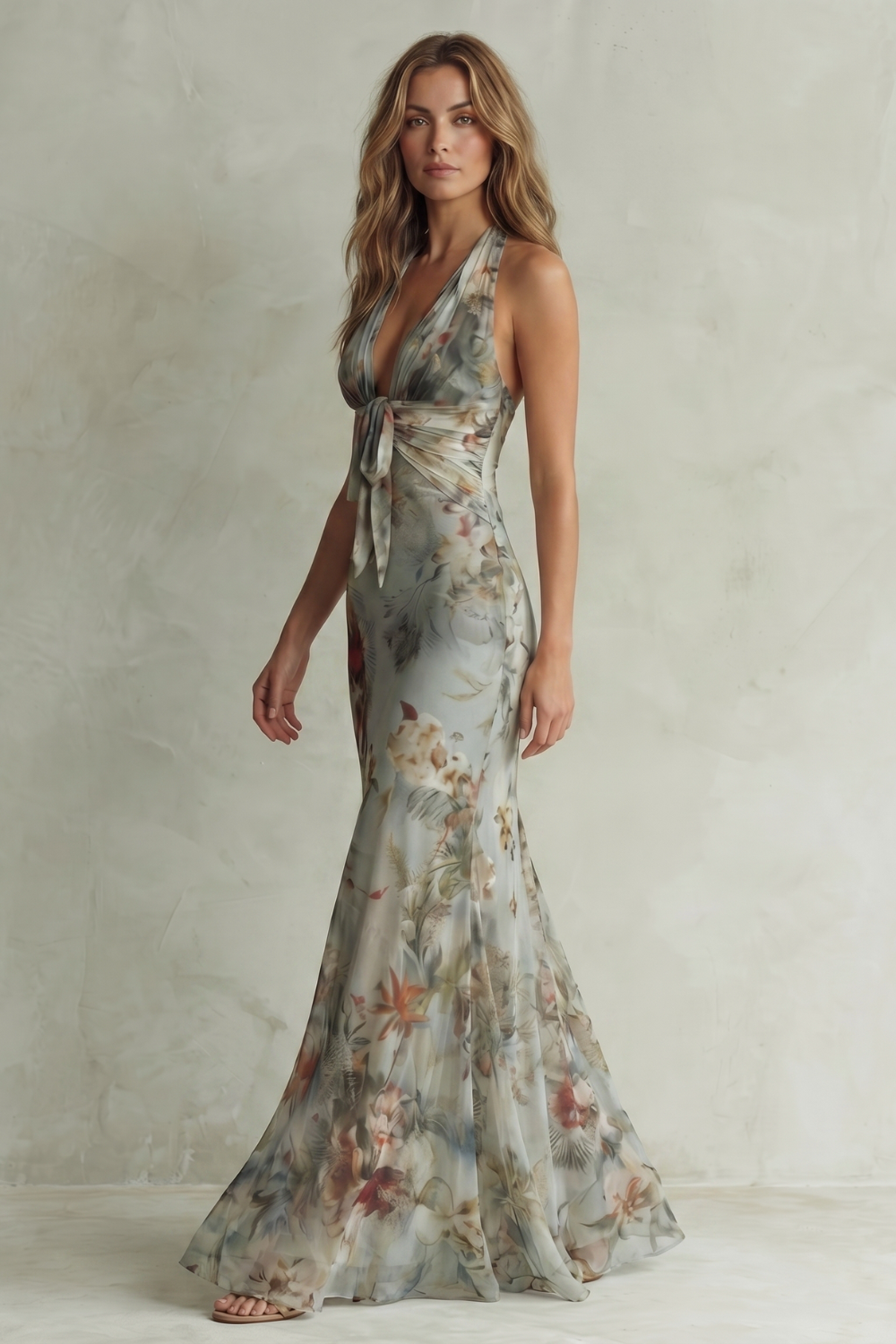 Arabella Stanton | Floravienne Vintage Chiffon Halter Maxi Dress