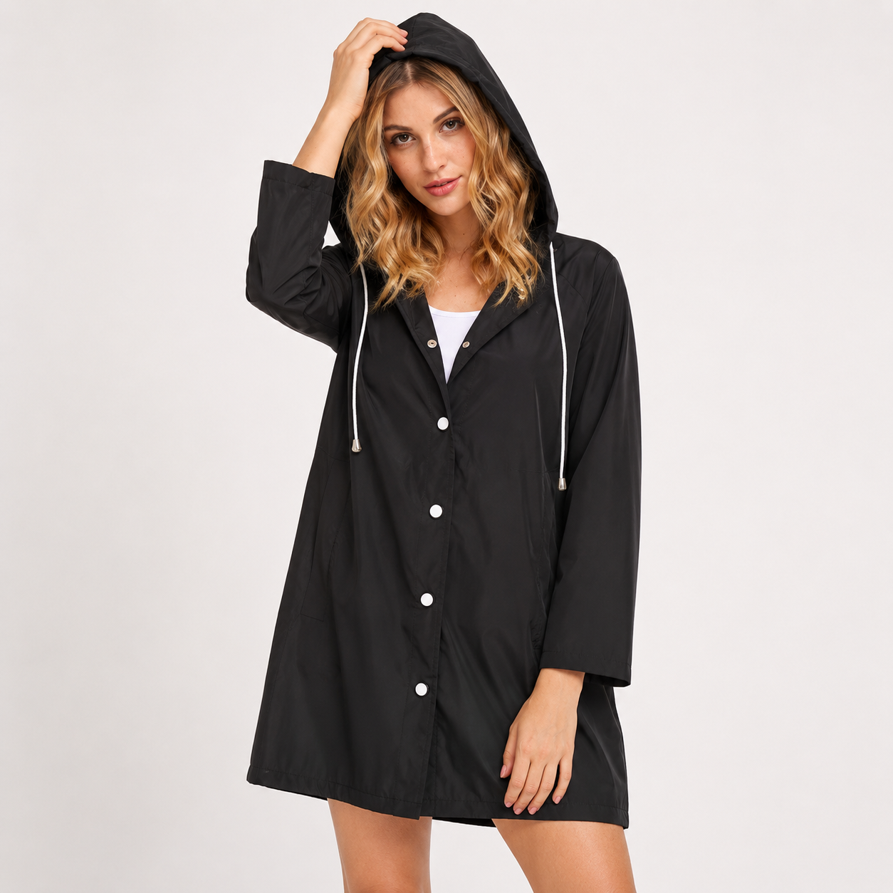 Florence Hughes | Hooded Raincoat in Classic Black