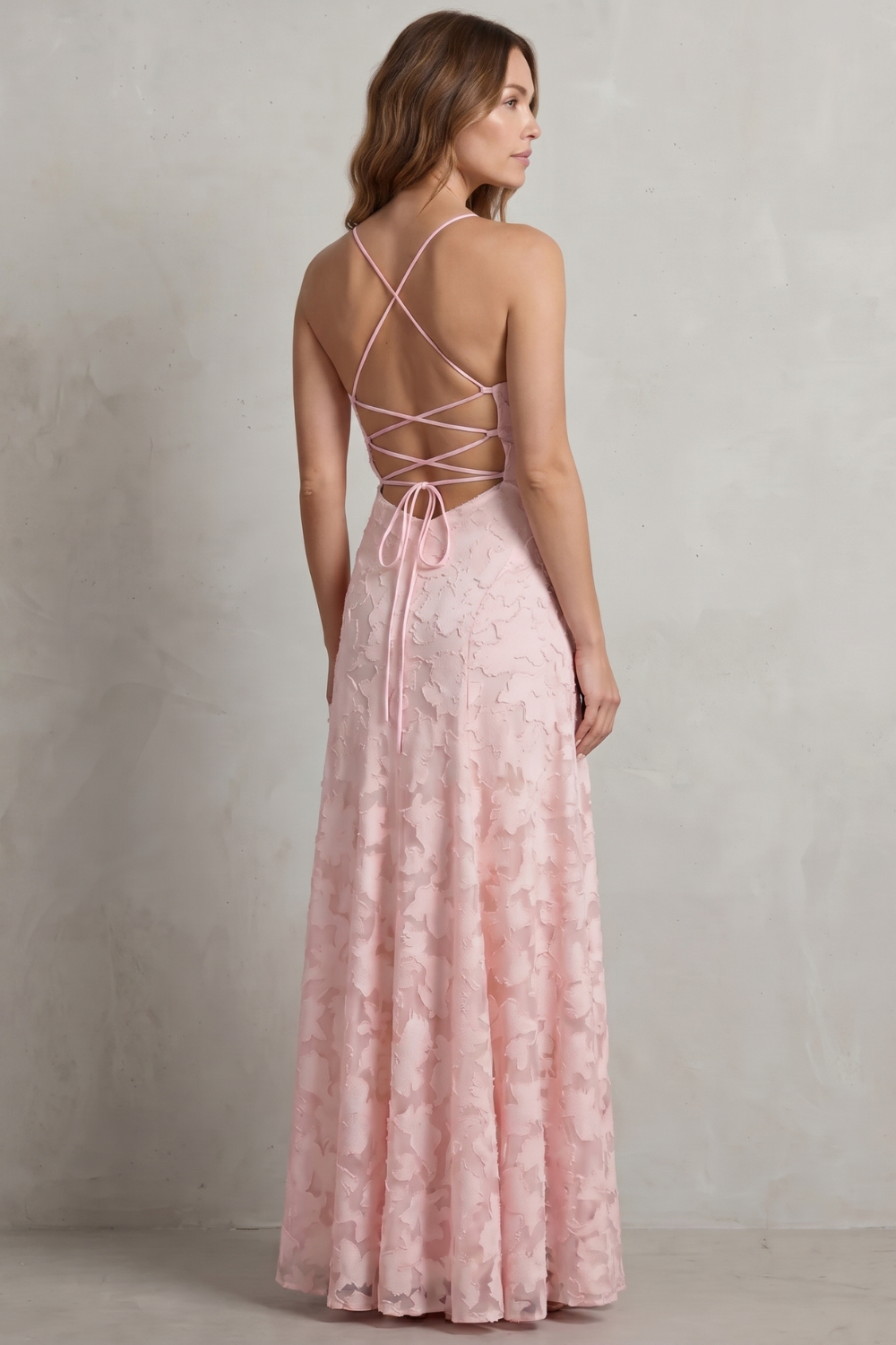 Florielle Scott | Romantic Floral Appliqué Sleeveless Maxi Dress in Blush Pink