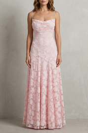 Florielle Scott | Romantic Floral Appliqué Sleeveless Maxi Dress in Blush Pink