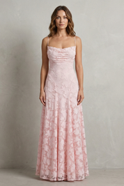 Florielle Scott | Romantic Floral Appliqué Sleeveless Maxi Dress in Blush Pink