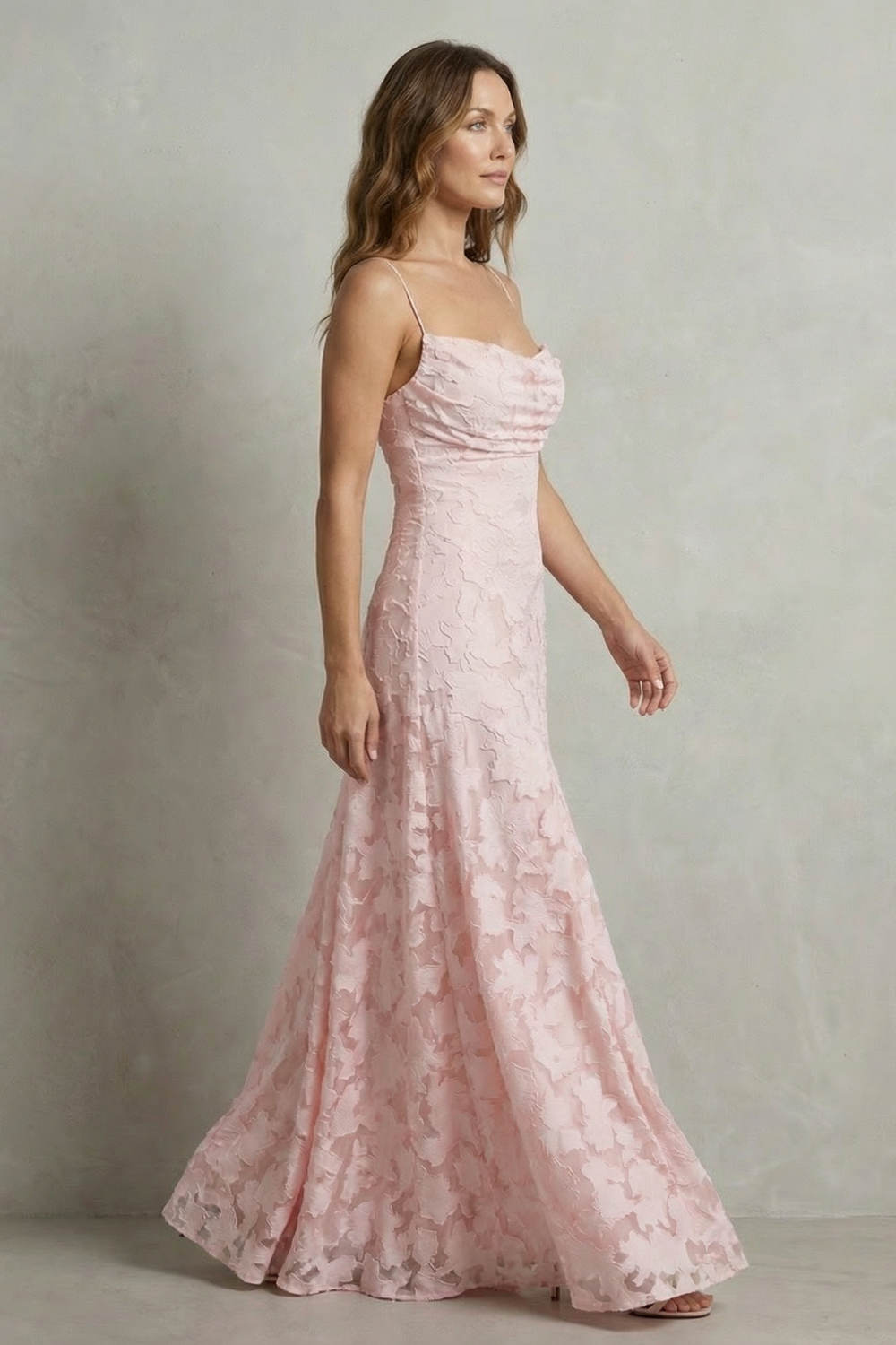 Florielle Scott | Romantic Floral Appliqué Sleeveless Maxi Dress in Blush Pink