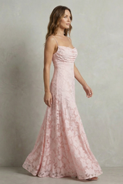 Florielle Scott | Romantic Floral Appliqué Sleeveless Maxi Dress in Blush Pink