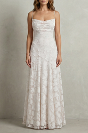 Florielle Scott | Romantic Floral Appliqué Sleeveless Maxi Dress in Blush Pink