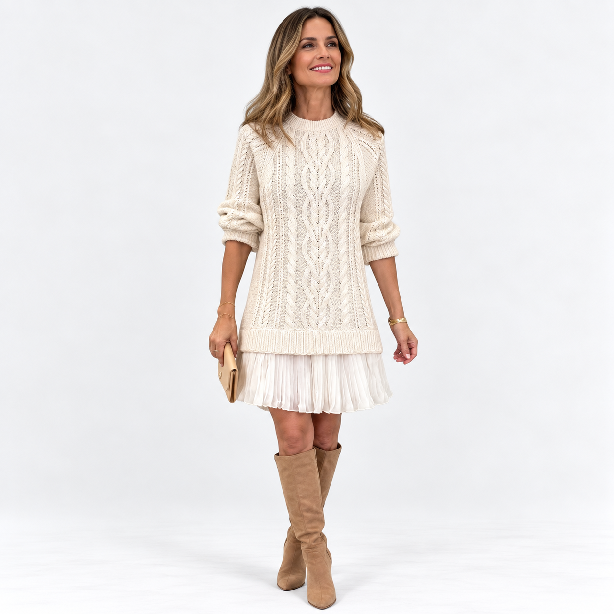 Freya Langdon | Robe-pull en maille torsadée à ourlet plissé