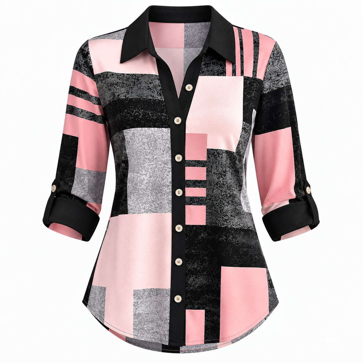 Freya Mansfield | Colour Block Print Blouse With Button Detail