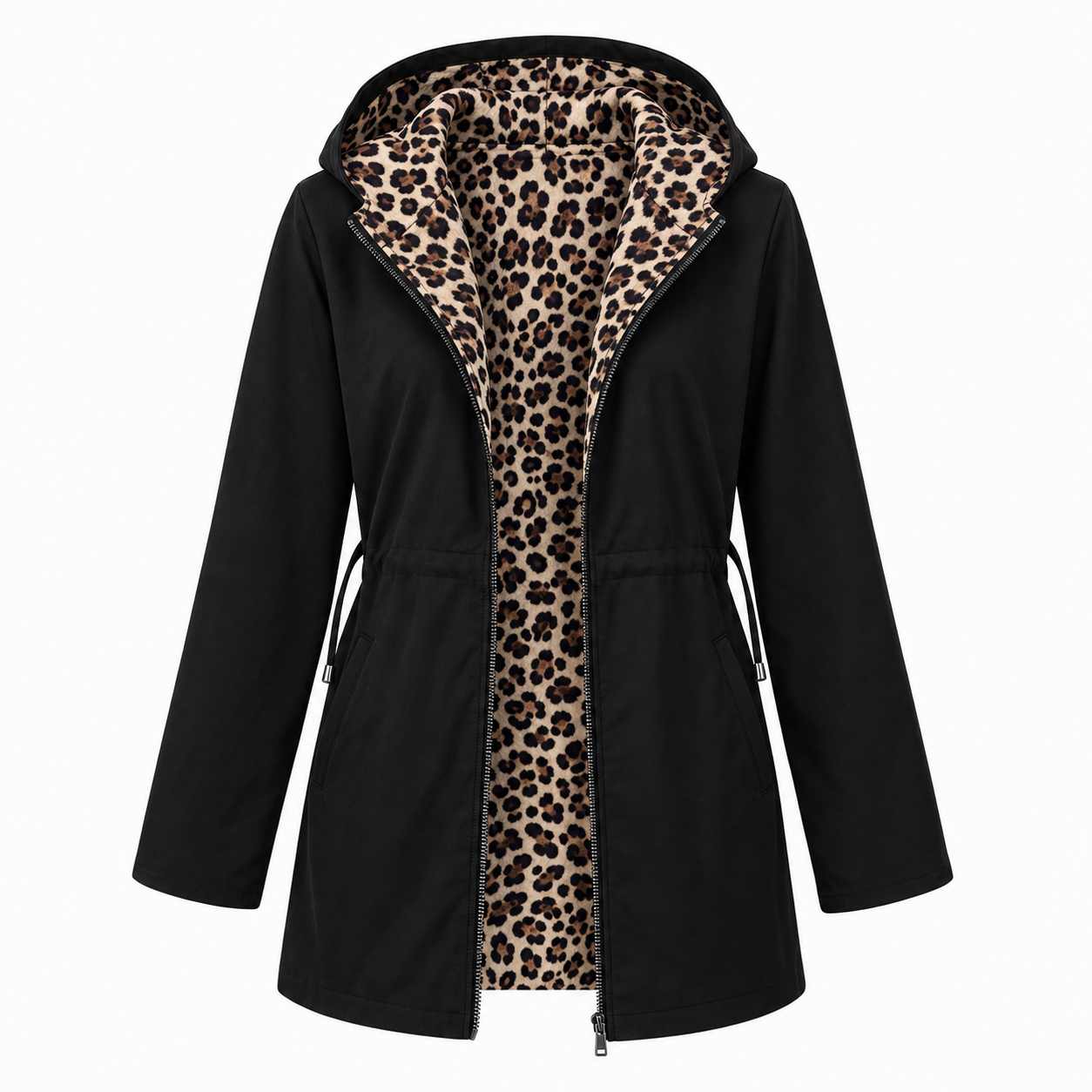Freya Nightingale | Hooded Coat With Leopard Print Lining