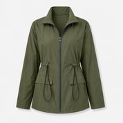 Freya Thompson | Imperméable à capuche à cordon de serrage, veste coupe-vent zippée sur le devant